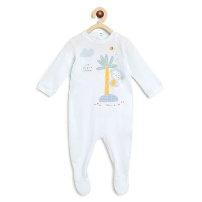 Boys Light Blue Printed Nappy Opening Babysuit